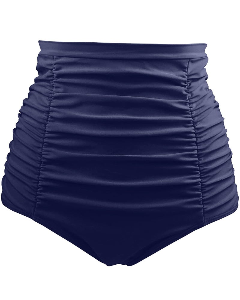 Tempt Me Women's High Waisted Swimsuit Bottom Navy Blue Tummy Control Ruched Bikini Bottom Vintage Swim Bottom Tankini Briefs XL - Image 1